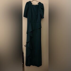 Elegant Teal Green Ruffle-Trim Maxi Dress